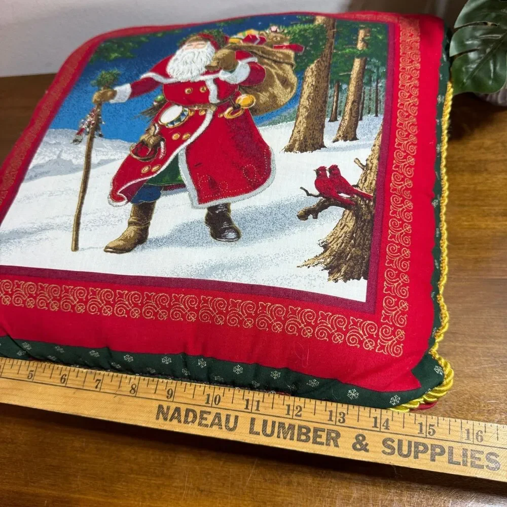 Vintage Santa Claus Throw Pillow Old World Santa Decorative Pillow Red Handmade